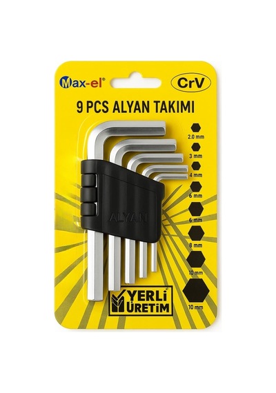 9 Parça Alyan Anahtar Seti Çelik Malzeme, Ergonomik Tutucu, Uzun Ömürlü Ve Çok Amaçlı Kullanım İçin