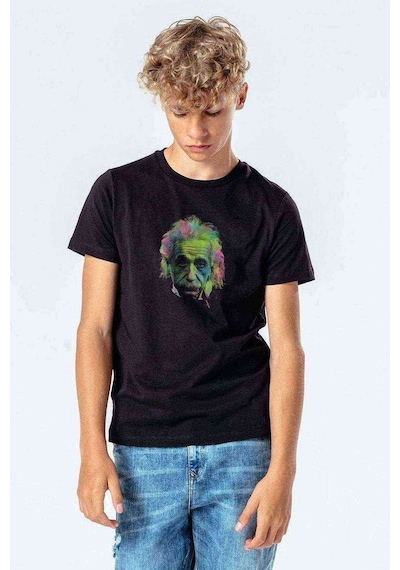 Tshirthane Albert Einstein Colors Baskılı Unisex Çocuk Siyah T-Shirt