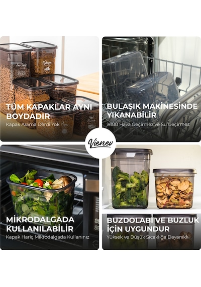 Vienev Peggy Etiketli Dikdörtgen Saklama Kabı Seti 5x 1900 + 1500 + 1150 ML 15'li