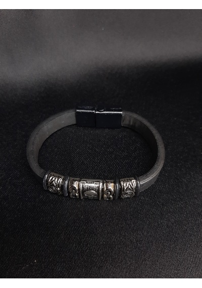 Unisex Suni Deri Metal Detaylı El Yapımı Bileklik Siyah