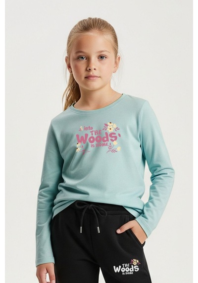 Fyk Kids Sıfır Yaka Woods Baskılı Kız Çocuk Alt-üst Takım Mint