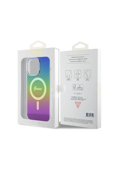 Apple Uyumlu iPhone 15 Pro Kılıf Guess Lisanslı Magsafe Şarj Özellikli Yazı Logo Iridescent Siyah