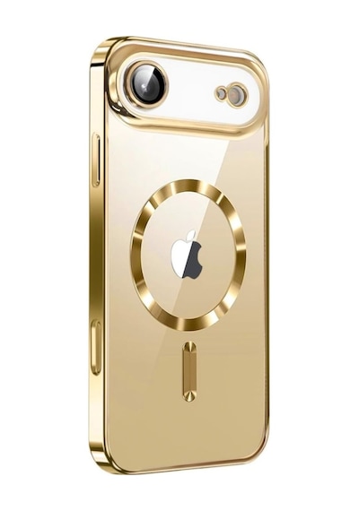 Apple Uyumlu iPhone 17 Air İçin Magsafe İle Kılıf Kamera Lensli Korumalı Şeffaf Silikon Kapak Gold