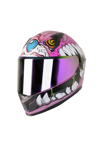 Mts M-910 Horus Lady Gökkuşağı Camlı Güneş Vizörlü Kask Beyaz - Pembe - Siyah