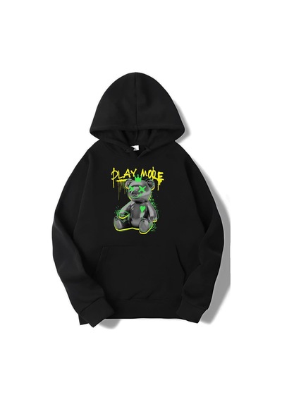 Brz Collection Unisex Oversize Play More Hoodie-siyah Siyah
