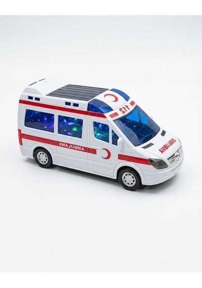 3d Işıklı Sesli Pilli Çarp-dön Mekanizmalı 17cm Gerçekçi Tasarımlı Eğlenceli Oyuncak Ambulans Çok Renkli