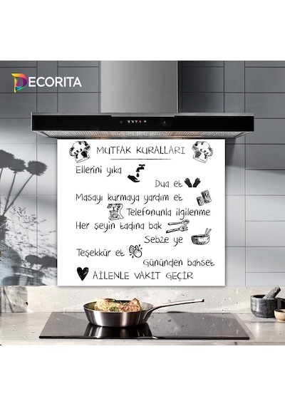 Decorita Beyaz Mutfak Kuralları | Cam Ocak Arkası | 52cm x 60cm
