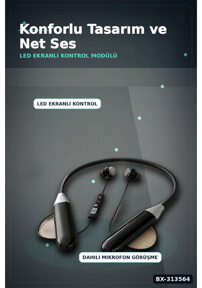 Bay Bluetooth 4.0 Boyun Kulakligi Mikrofonlu Ses Kontrollu 400 Saat Bekleme Suresi 10m Menzil Bx-313564 Najmaddin