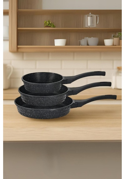 Neptün 3 Parça Döküm Tava Set Mini Siyah 18/22/26 Cm Yapışmaz