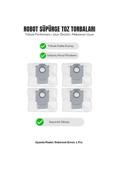 Roborock Qrevo L Pro İle Uyumlu 4'lü Toz Torbası 18.0