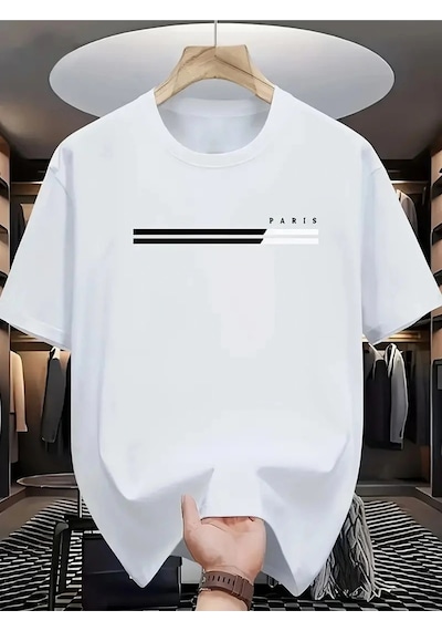 Tarzsokak Unisex Paris Baskılı Oversize %100 Pamuk Beyaz