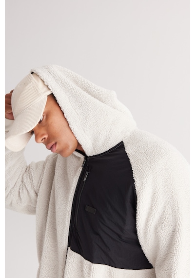 AC&Co / Altınyıldız Classics Erkek Bej Oversize Bol Kesim Kapüşonlu Polar Bej