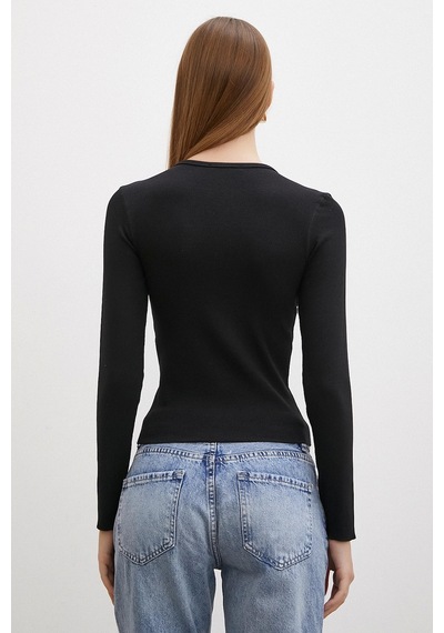 Önü Düğmeli Kaşkorse Bluz Siyah Siyah