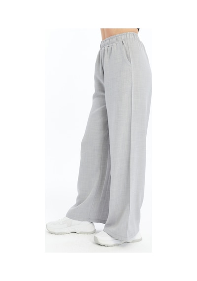 Genius Store Kadın Pantolon Keten Karışımlı Beli Lastikli Kırışmaz Kumaş Pantolon Keten-pantolon Gri
