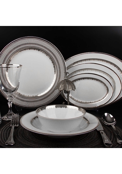 Evaliza Crown 60 Parça 12 Kişilik Yemek Takımı - Platin Platin