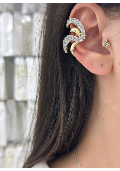 Lunarie Sarmal Zirkon Taşlı Vintage Kulak Tırmığı Ear Cuff Küpe Altın