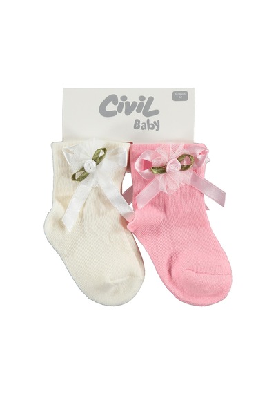Civil Baby Rose Aksesuarlı Kıvrık 2'li 6- Bebek Kız Çorap Set Standart