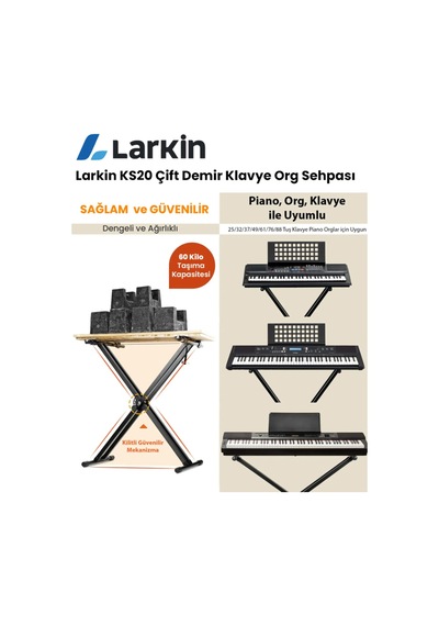 Larkin Ks20 Çift Demirli 7 Kademeli Üst Kalite Klavye Org Sehpası Sabitleme Kayışlı