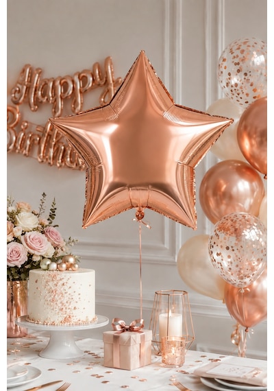 Folyo Balon Yıldız Rosegold 18 İnç 45 Cm Metalik Doğum Günü Nişan Söz Parti Süsleme Dekoru Çok Renkli