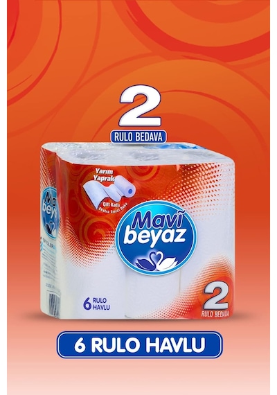 Mavi Beyaz Çift Kat Havlu, 6'lı