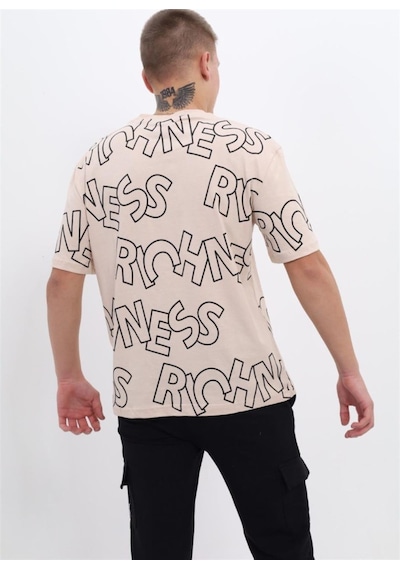 Junior Erkek Çocuk Pamuklu Harfli Rahat Kalıp Tshirt-12817-vizon Vizon