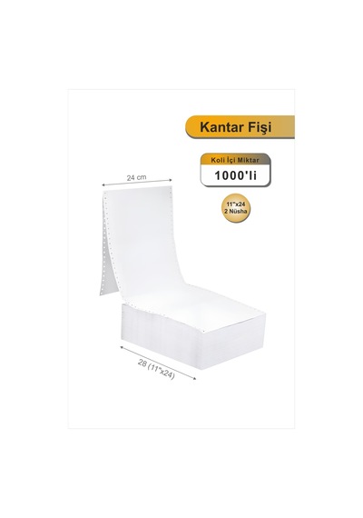 11x24 Kantar Fişi 2 Nüsha 1000 Adet , Beyaz Otokopili Sürekli Form 11''x24 Cm