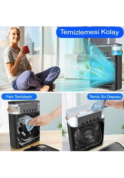 Buzlu Su Püskürtmeli Hava Serinletici Fan Taşınabilir Hava Nemlendiricili Ledli Fan