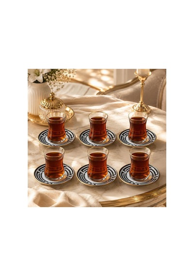Lüks Siyah Gold Çay Bardağı Takımı 6 Kişilik 12 Parça