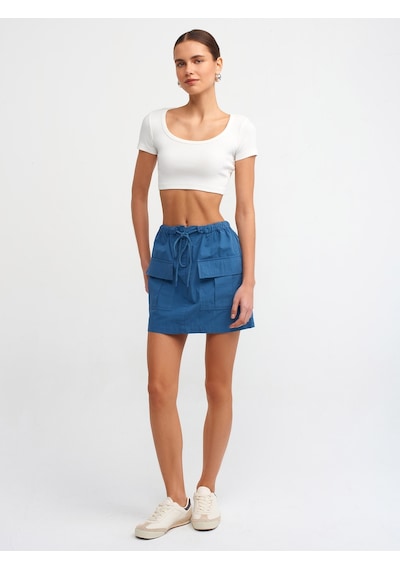 Dilvin Kısa Kollu Crop Top Ekru
