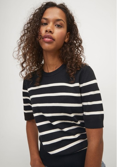 Jack & Jones Kadin Çizgili Örme Kazak - Layla 12254368 Black Bej