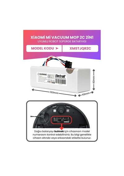 Xiaomi Mi Vacuum Mop 2c 2in1 Uyumlu Batarya Maksimum Kapasite 7000mah Robot Süpürge Pil Xmstjqr2c