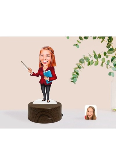Kişiye Özel Kadın Öğretmen Karikatürlü Dekoratif 3D Biblo Led Işı (481501338)