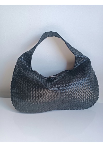 Ellevo Siyah Cilt Sık Örgü Fermuar Kapamalı Kadın El Ve Omuz Çantası Siyah Cilt Sık Örgü