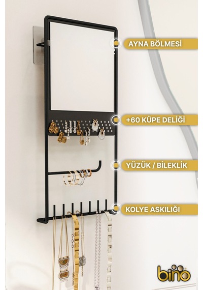 Takı Düzenleyici Takılık Kolye Küpe Bileklik Askılık Aynalı Tasarım Lüks Siyah Mat Ayna