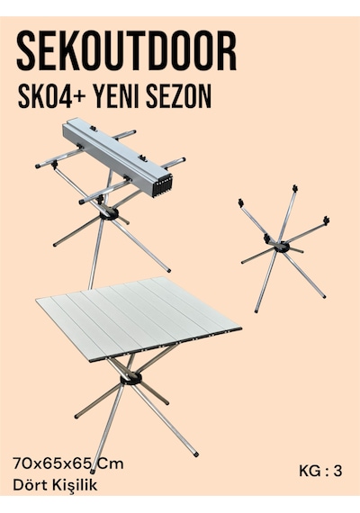 Sekoutdoor Sk04+ Alüminyum Katlanır Kamp Masası Gümüş