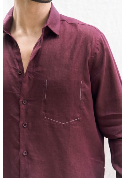 Mai Collection Mai Studios Co. Ombretta Bordo Keten Oversize Erkek Gömlek Bordo