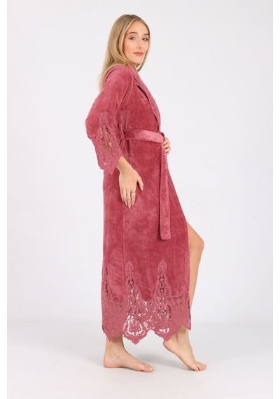 Dantelli Bambu Cotton Triga Bornoz Kiremit