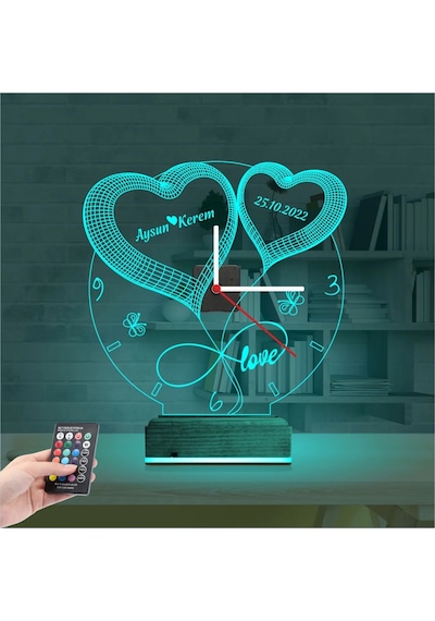 Luvivia Sevgiliye Hediye Kalp Sonsuzluk Yıldönümü V1 Kişiye Özel Saatli 3d Lamba - Masa Gece Lambası