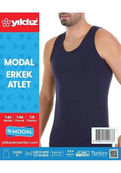 Yıldız Erkek Modal Likralı Askılı Atlet 70/74 - 6 Adet Lacivert