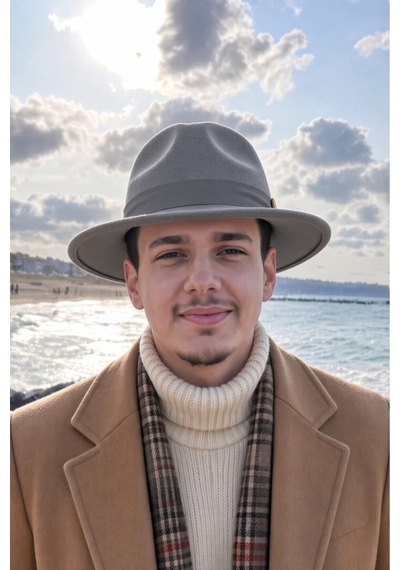 Mollycrush Erkek Kışlık Klasik Gri Fötr Şapka Şeritli Geniş Siperli Keçe Fedora Modeli Gri