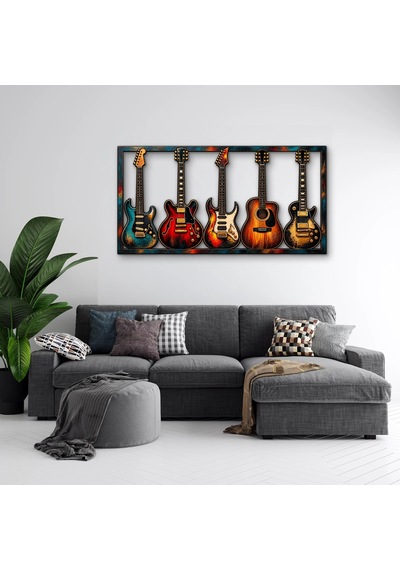 Beş Gitar - Metal Tablo - Dec0226 150 X 78 Cm Çok Renkli