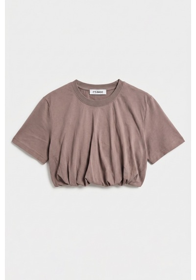 it's basic Kadın Açık Antrasit S6-16 Crop Balon Fit T-shirt