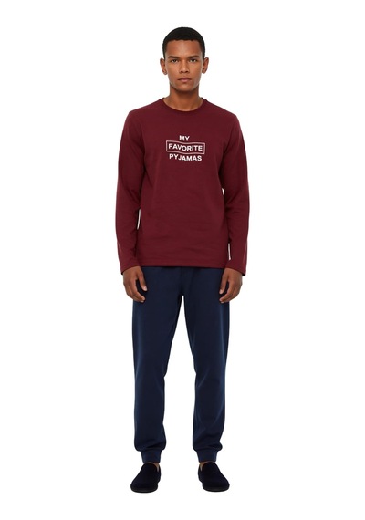 Erkek Antrasit Baskılı Sweatshirt Ve Pantolon Ev Giyim Takımı Fon Bordo