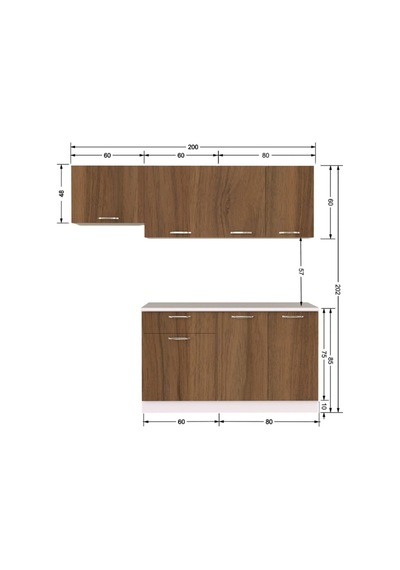 Tdesigno Miray Hazır Mutfak Dolabı 200 CM Ceviz