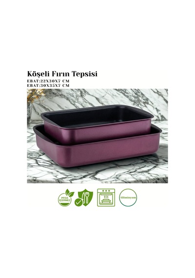 2li Granit Köşeli Tepsi Seti - Mürdüm Mürdüm