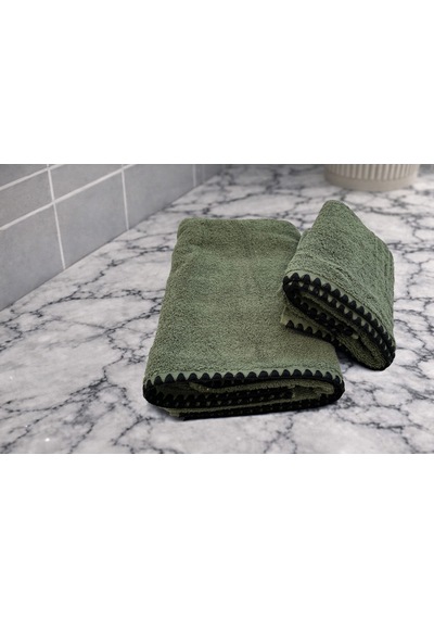 Siyah İstiridye Dikişli %100 Pamuk Yumuşak Dokulu Yüksek Su Emici 2'li Banyo Havlu Seti 50x90-70x130 Haki