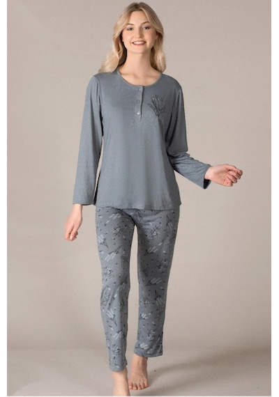 Uzun Kol Mevsimlik Pijama Takımı Viskon Alperi 790-38 Gri