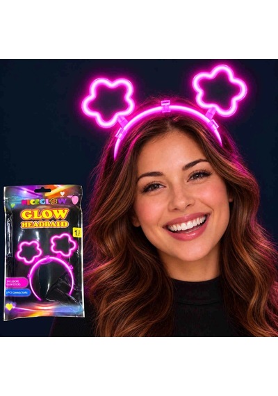 Glow Neon Işıklı Papatya Şekilli Pembe Glow Taç Parti Aksesuarı Kostüm Tacı Konser Takısı +3