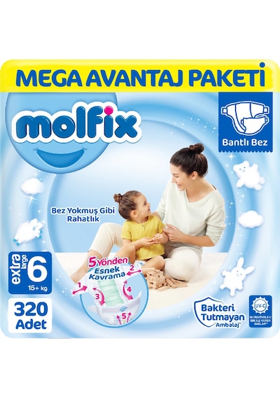 Molfix 6 Beden Bebek Bezi Mega Paket 80x4 360 Adet 6 Numara