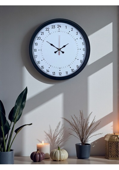 Siyah 40 Cm Metal 24 Saat Göstergeli Özel Tasarım Duvar Saati